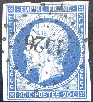 20 centimes Empire type 2 bleu sur vert B+