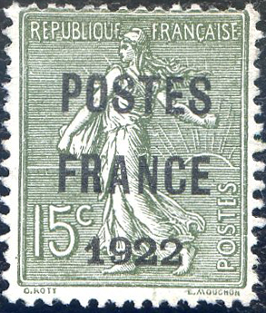 15 centimes Semeuse lignée postes France 1922 TB