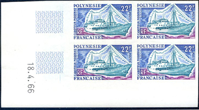 Série des bateaux Polynésie 1966 blocs de 4 ND coins datés TTB