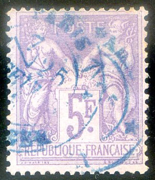 5 francs Sage violet sur lilas oblitération bleue TTB