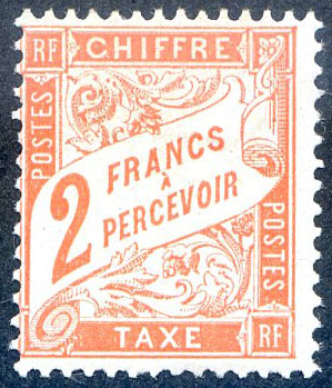 2 francs taxe rouge orange TB