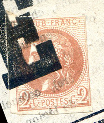 2 centimes Bordeaux report 2 oblitération typo B+