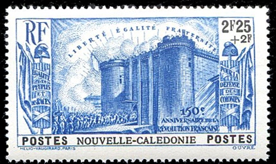 Série Bastille de Nouvelle Calédonie 5 timbres poste TTB