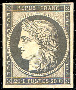 20 centimes Cérès reimpression 1862 TB