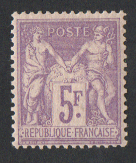 5 francs Sage violet sur lilas fraîcheur postale, s/Brun  TTB