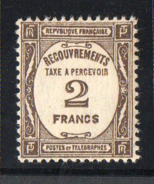 2 Francs sépia , recouvrement, fraîcheur postale TTB