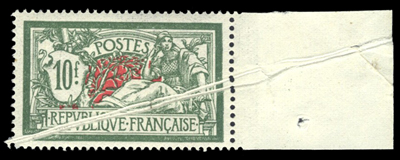 10 francs Merson bord de feuille variété pli accordéon TTB