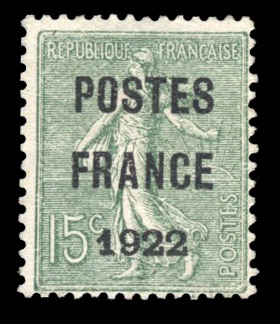 15 cts vert semeuse lignée Poste France 1922 très frais TTB