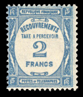 2 francs bleu, fraîcheur postale TTB