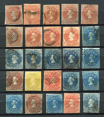 Chili Christophe Colomb 25 timbres pour étude B/TB