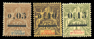 Série 1904 timbres Sage surchargés TTB