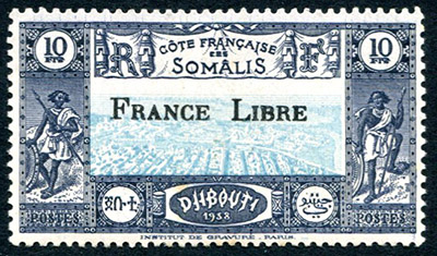 10 francs Djibouti moderne surcharge France Libre TTB