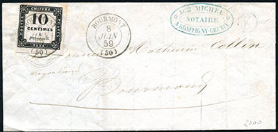 10 centimes litho sur lettre de Bourmont B