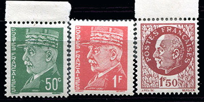 3 timbres Pétain faux de Londres TTB