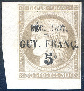 5 sur 30 centimes Cérès Dec 1887 GUY FRANC