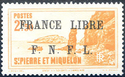 6 timbres surchargés France Libre FNFL TTB