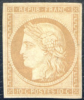 10 centimes Cérès reimpression 1862 TB