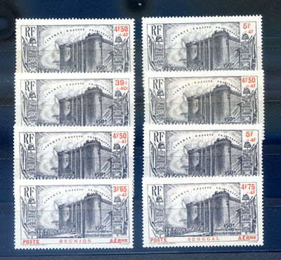 Série Bastille poste aérienne les 8 timbres TTB