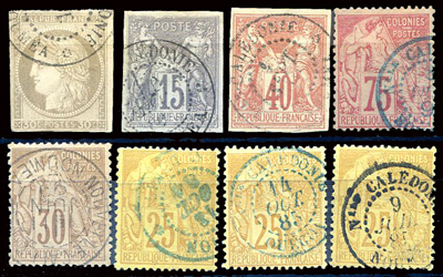 8 timbres colonies Générales oblitéres en Nouvelle Calédonie