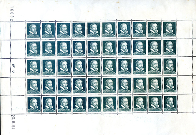 Feuille de 50 timbres Palissy vert foncé TB