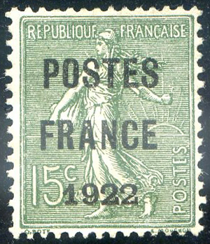 15 centimes semeuse lignée Postes France 1922 TTB