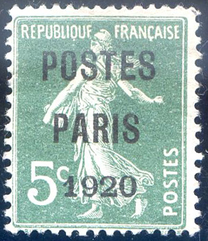 5 centimes semeuse camée Postes Paris 1920 TTB