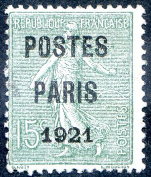 15 centimes semeuse lignée Postes Paris 1921 TB