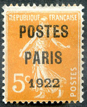 5 centimes Semeuse camée Postes Paris 1922 TTB