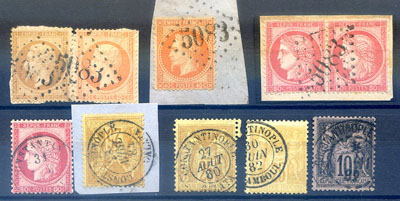10 timbres de France oblitérations Constantinople TB