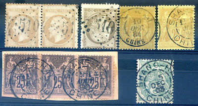 8 timbres de France oblitérés à Shanghaï TTB
