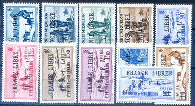11 timbres France Libre TTB