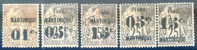 Martinique Série 1891/2 Alphée Dubois surchargées TB