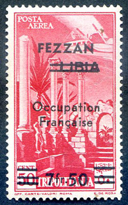 7,50 Fezzan occupation Française sur timbre de Libye TTB