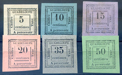 6 timbres de la série Taxe de 1884 TB