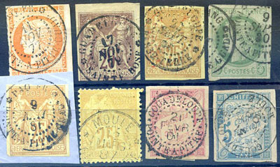 8 timbres colonies générales oblitérés en Guadeloupe TB