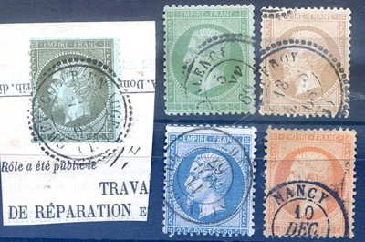 5 timbres oblitérés cachets à date type 15 ou 22 TB