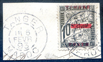 10 centimes Duval surcharge carmin de Tanger 1893 TTB