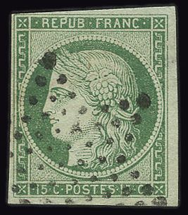 15 centimes Vert, oblitéré étoile de Paris TB
