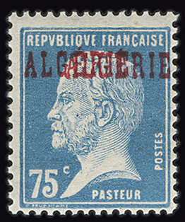 75 centimes Pasteur variété Double surcharge Algérie TTB