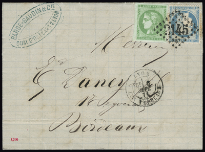 5 cts Rep 2 et 20 centimes Siège sur lettre septembre 1871 TTB