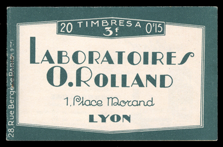 Laboratoire Rolland Carnet de 20 timbres 15cts Camée N°189 TB