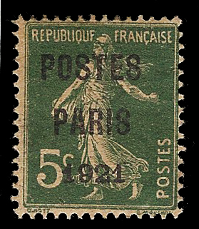 5 centimes vert semeuse Poste Paris 1921 TTB