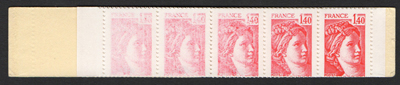 variété impression partielle sur 6 timbres Gandon 1f40 TTB