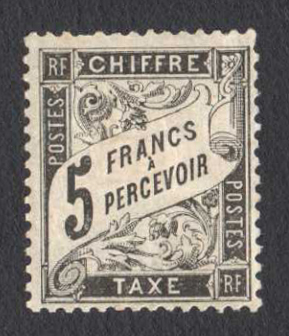 5 francs taxe noir Type Duval, très frais, signatures TB