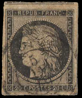 20 centimes noir sur jaune obl cachet à date du 5/1/1849 TTB