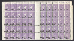50cts sur 60 centimes semeuse lignée violet VARIÉTÉ TTB