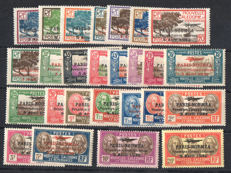 Série des 26 timbres PARIS-NOUMÉA 1ère liaison aérienne TTB