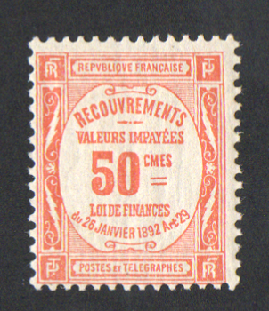 50 centimes rouge taxe , fraîcheur postale TTB