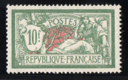 10 francs Merson vert et rouge très bien centré TTB
