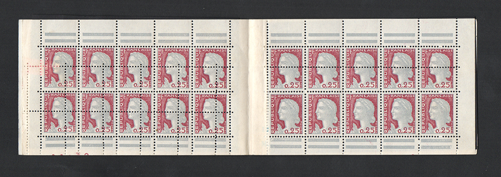25 centimes Decaris carnet de 20 timbres piquage à cheval TTB
